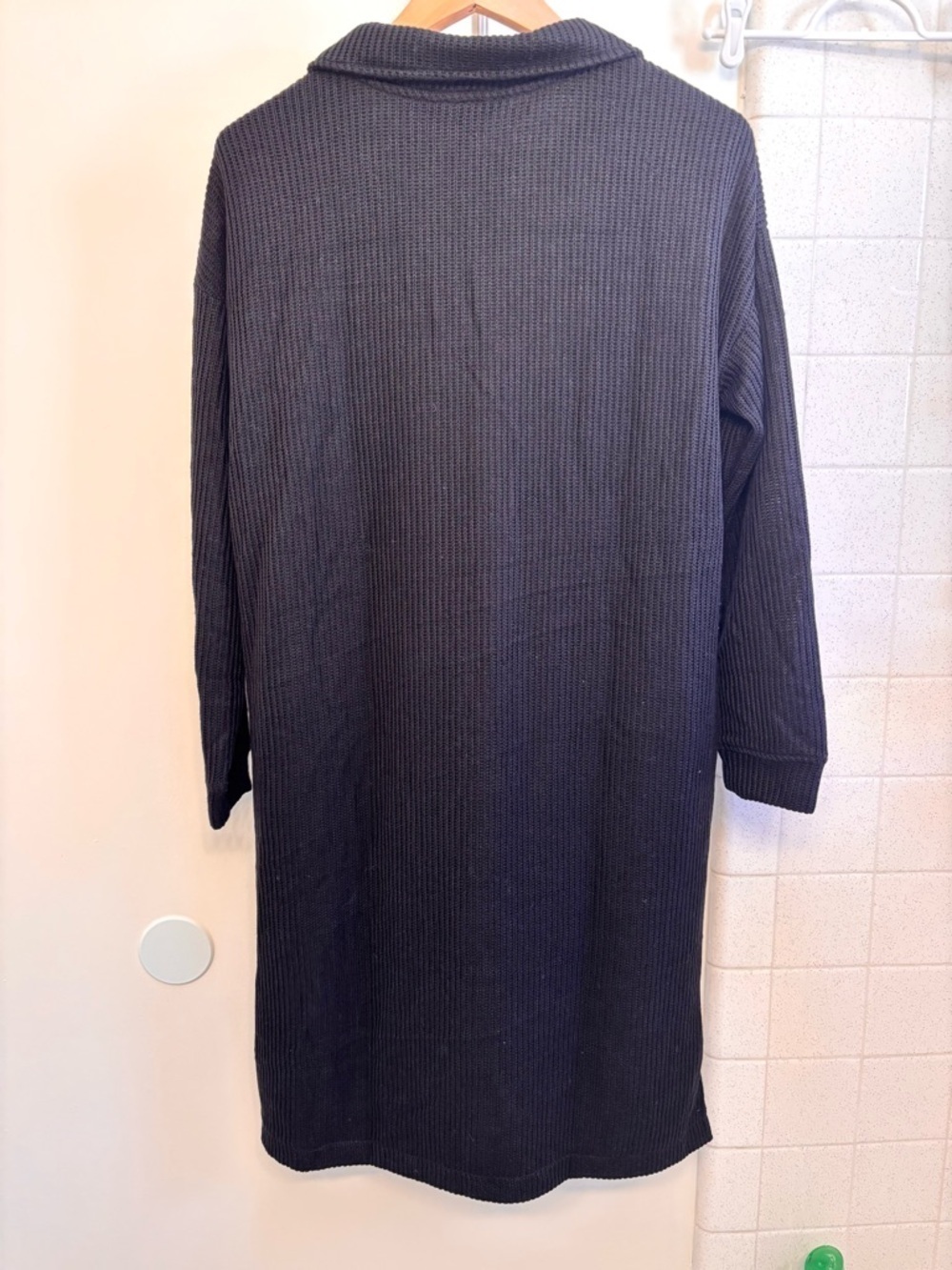 Black Travel Dress Long Sleeve Size Large Oversized Ribbed Heavy Knit Pockets - Picture 5 of 11
